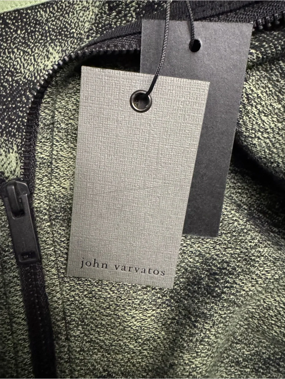 John Varvatos Olive Green Zip Hoodie with Mottled Fade
